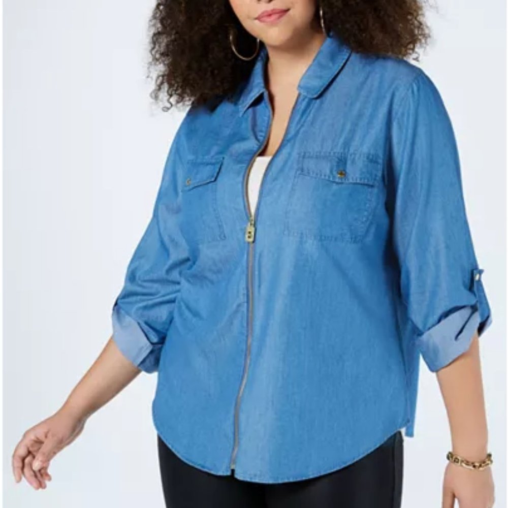 Michael Kors Chambray Zip-Front Shirt - Picture 3 of 12